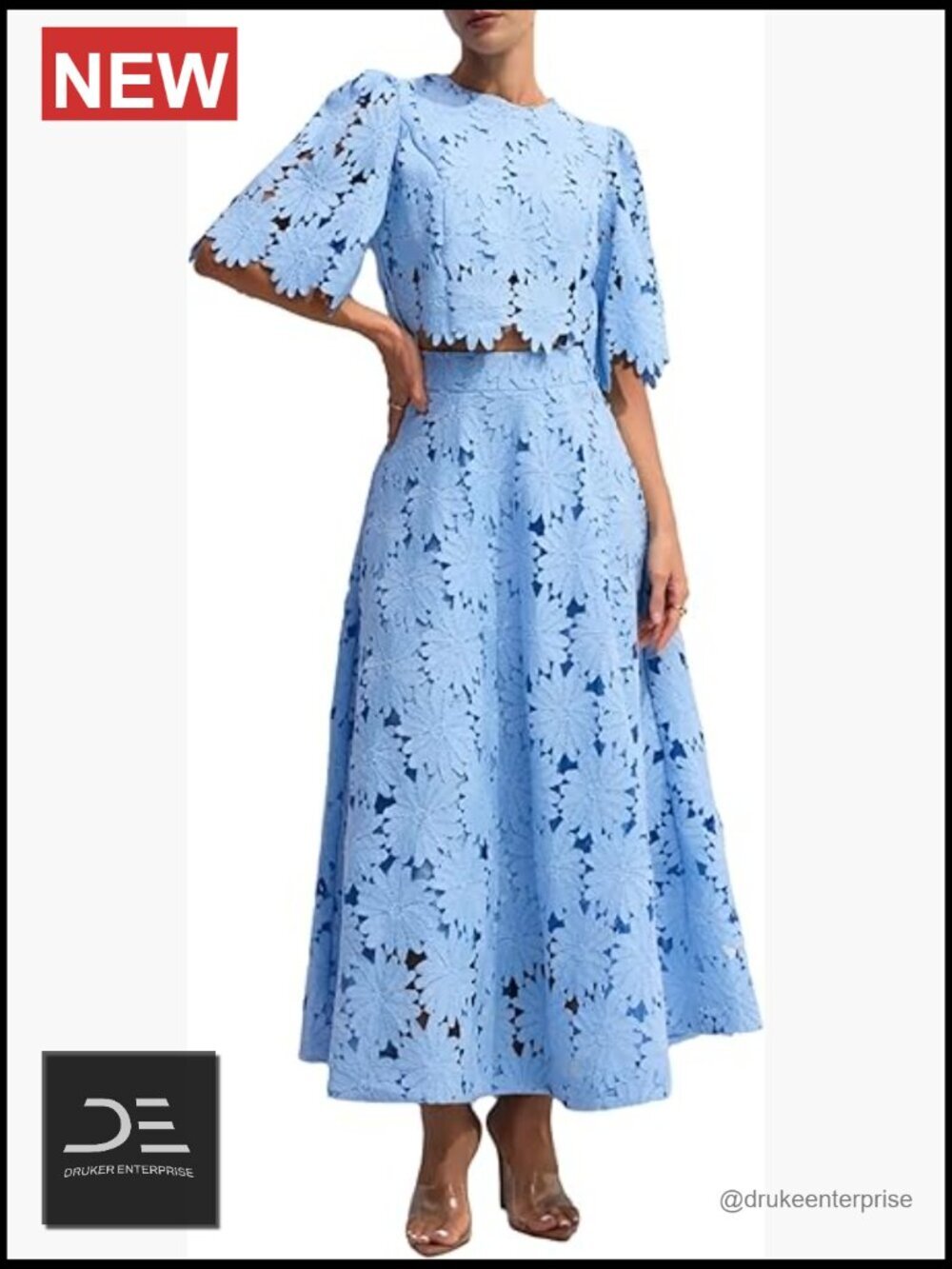 Embroidered Crop Top and Maxi Skirt Suit - Short Sleeve Two Piece Set Summer